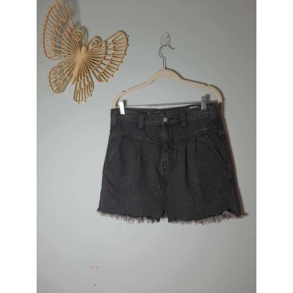 We The Free Free People Black Denim Mini Skirt High Rise Frayed Hem Size 28